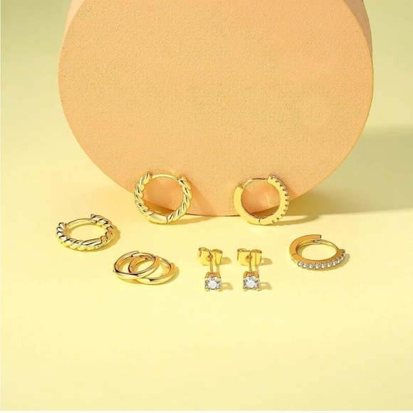 Gold 14k Gold Plated Hoop Stud 8pc CZ Earrings Set - Picture 3 of 3